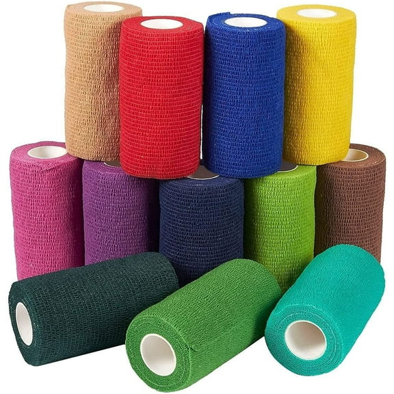 PINHEN 12 Rolls Colorful Self Adhesive Bandage Wrap 4 Inch Wide x 5 Yards - Cohesive Vet Tape for First Aid, Sports, Tattoo (12 Colors)