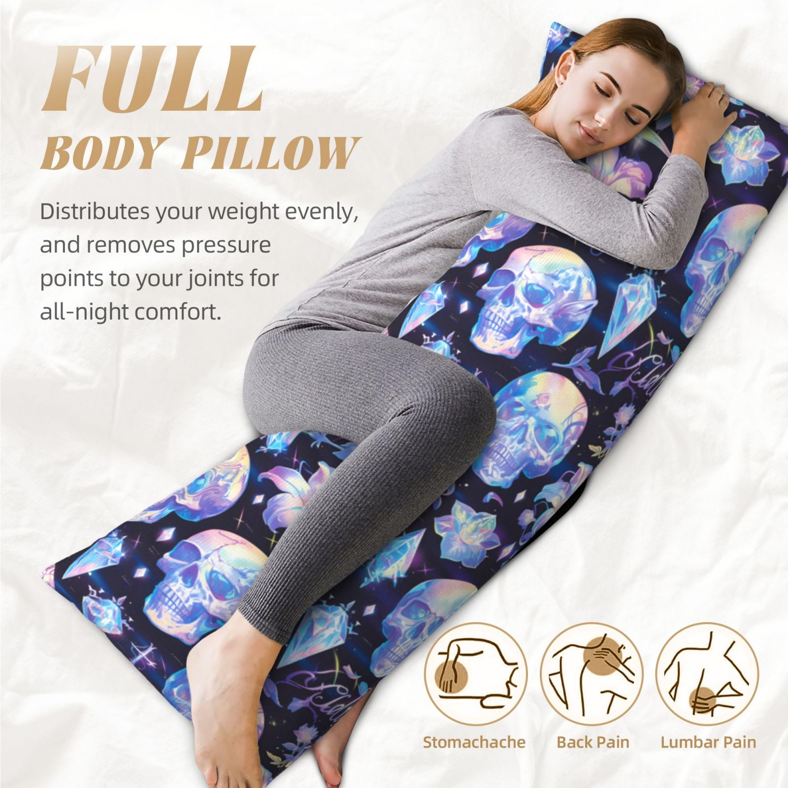 Naloa crystal cool Skull flower Super Soft 20x60 Body Pillow Case,Long Side Hidden Zipper（PILLOWS ARE NOT INCLUDED）