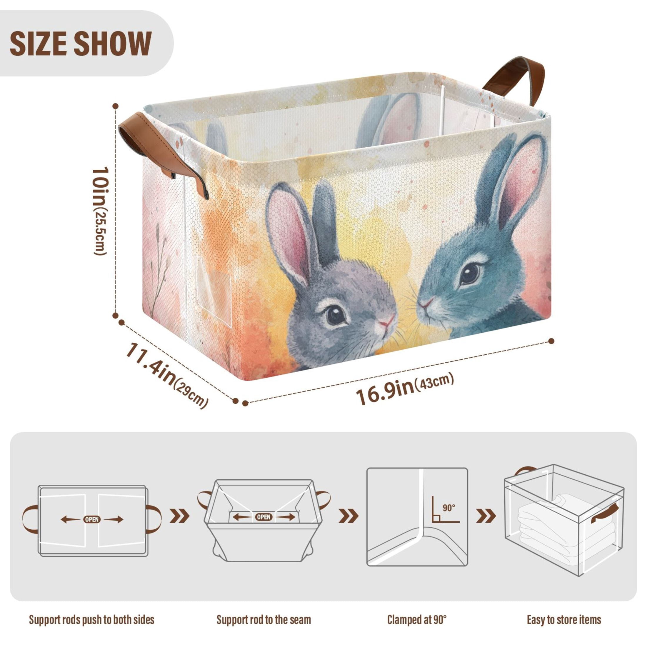 Easter Eggs Bunnies Leaves Foldable Storage Large Fabric Storage Baskets Organizer Storage Bins with Handles for Shelves