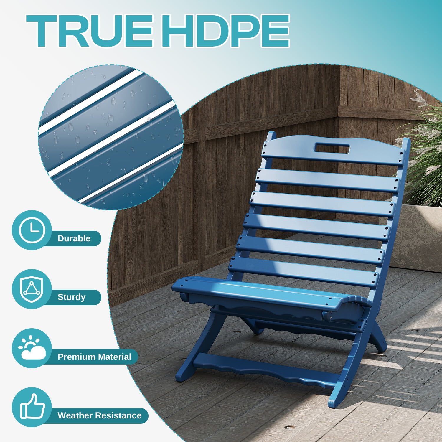 FODINGHILL Xavier Outdoor Adirondack Folding Chairs , HDPE All-Weather Folding Adirondack Chair for Patio Lawn Garden, Blue