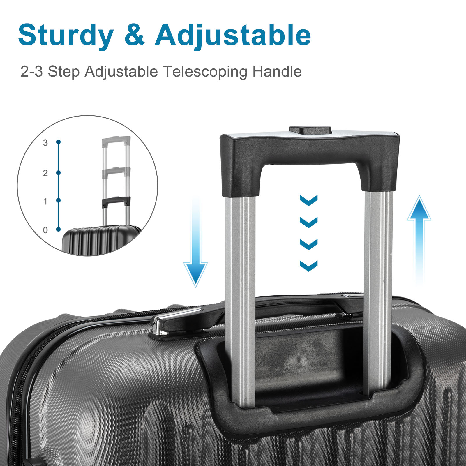 Zimtown 4 Piece Luggage Set, ABS Hard Shell Suitcase Luggage Sets Double Wheels with TSA Lock, Dark Gray - image 2 of 12