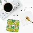 thumbnail image 4 of Lsque Cartoon Frog Pattern 4" Drink Coasters Set of 4, PVC Leather Absorbent Coasters, Table Coaster Set Decorative Coffee Cup Coasters Housewarming Gift -Square, 4 of 6