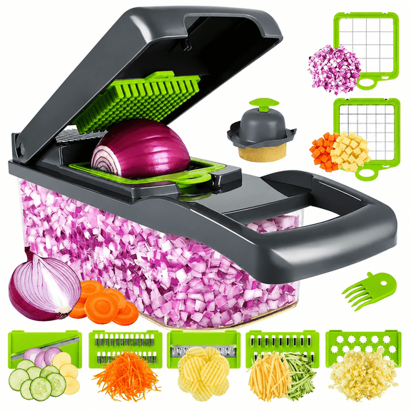PLERISE 13-in-1 Vegetable Chopper with Container, Kitchen Food Chopper Slicer Dicer Cutter, 8 Blades for Onion Carrot Garlic, Everyday Meal Prep