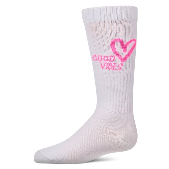 MeMoi Girls "Good Vibes Heart" Ribbed Cotton Blend Knee High Sock - Girls - Female, 4, Blush