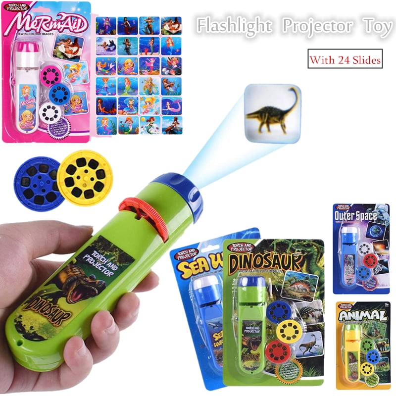 A Pink Flashlight Projector for Kids,Slide Projector Flashlight Light Toy Educational Learning Night Light Childhood Bedtime Cognition Device Fun Torch with Animal Pattern Interactive Toy 