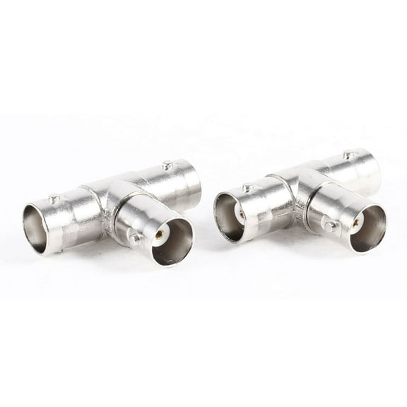 Unique Bargains 2 Pieces T Shape Adapter BNC Female Jack Adapter Connector Silver Tone