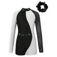 thumbnail image 2 of iixpin Kids Girls Long Sleeve Color Block Biketards Jumpsuit with Headwear Gymnastics Leotard Ballet Dance Outfits White 10, 2 of 6