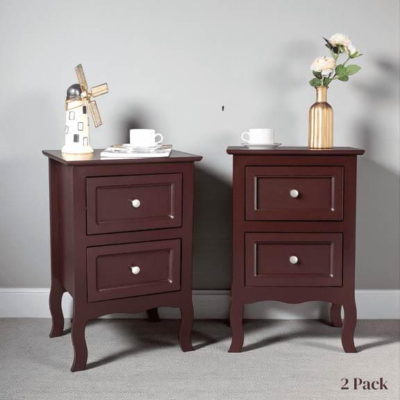 Tcbosik Brown Nightstand Set of 2, Farmhouse Bedside Table with 2 Drawers, for Bedroom, Small Spaces, Apartments, Living Room, 15.75"L x 11.81"W x 23.62"H