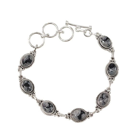 Snowflake Obsidian Bracelet, Natural Snowflake Obsidian Bracelet, Handmade Bracelet, 925 Sterling Silver jewelry, Silver bracelet, Bracelet anniversary, Christmas Gift, Womens Bracelet Bangle Gift
