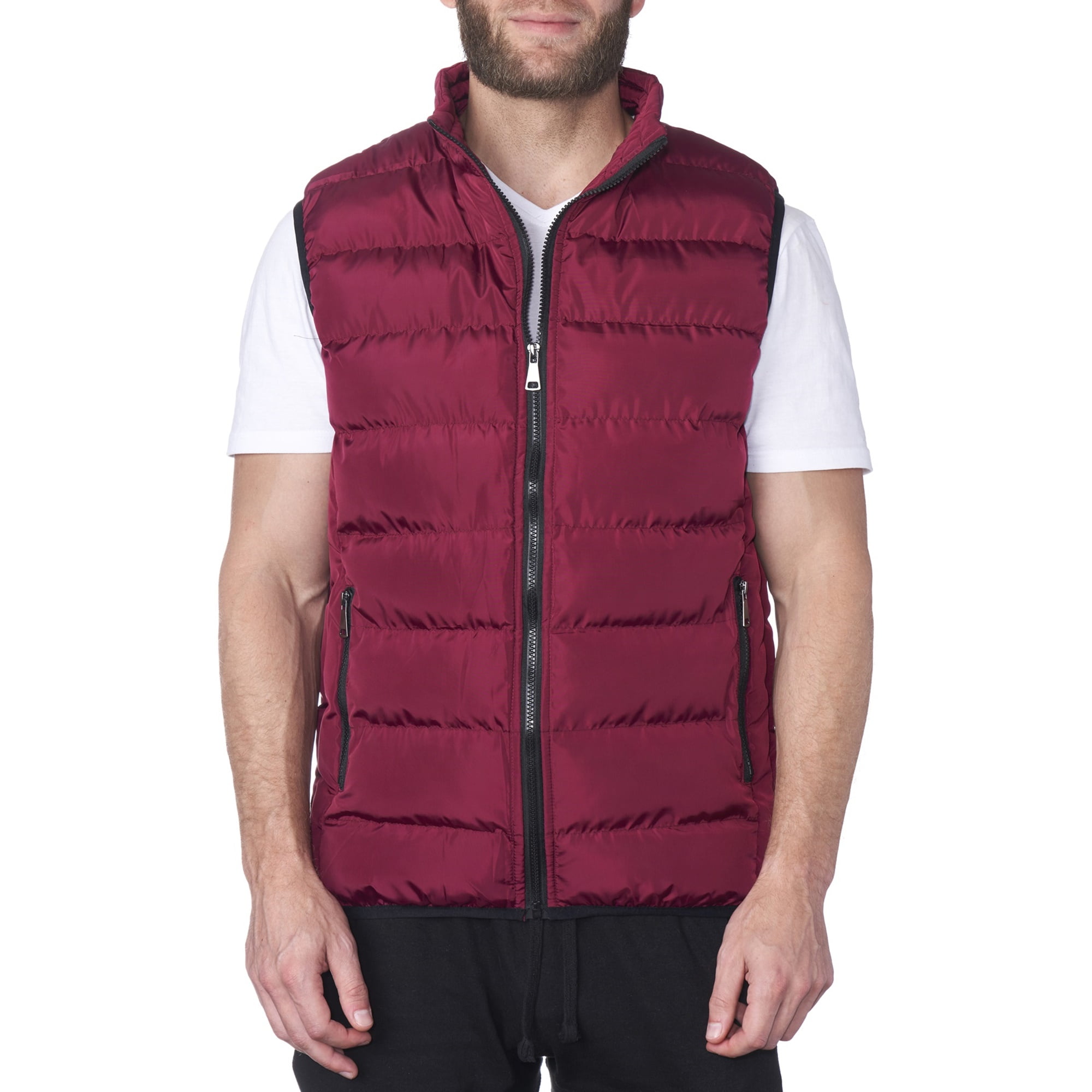 Pivaconis Mens Zip Pocket Stand Neck Sleeveless Quilted Winter Jacket Down Vest