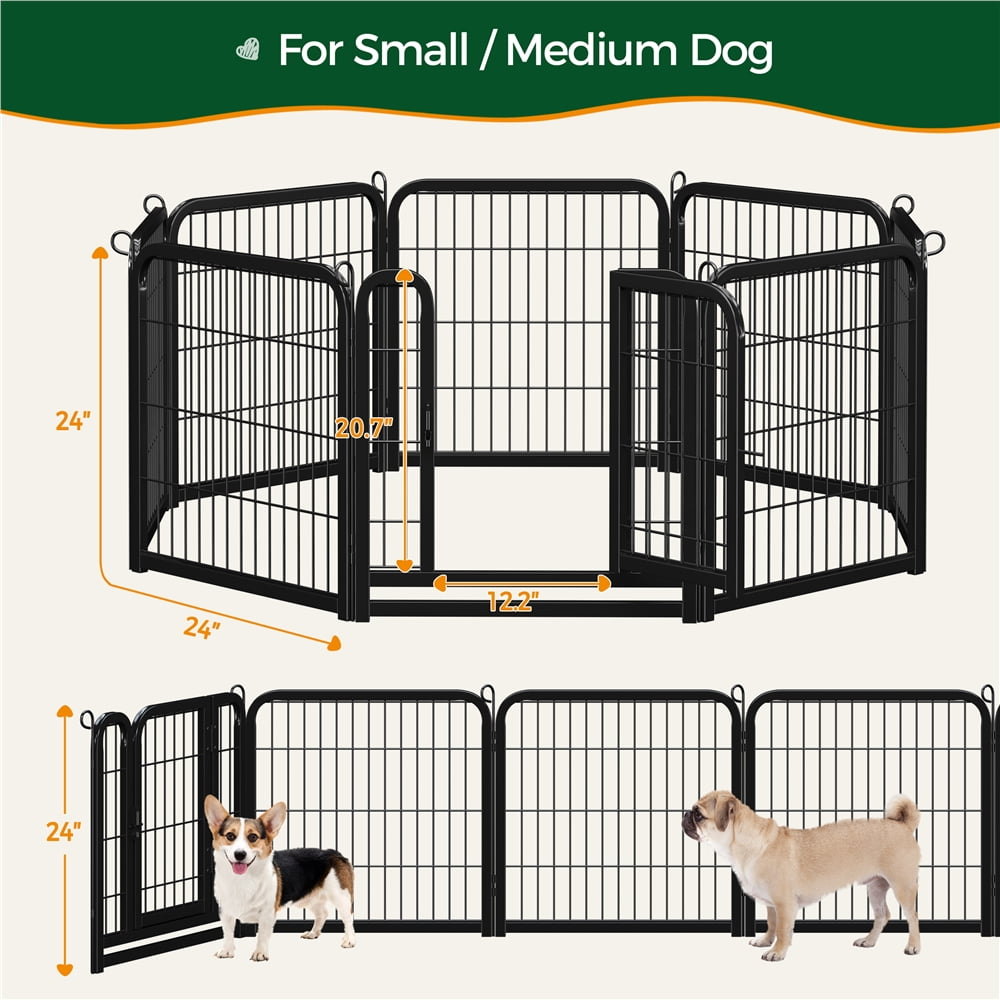 Yaheetech 24.2″ Tall 8 Panels Metal Dog Playpen for Exercise Outdoor Indoor Fence, Black