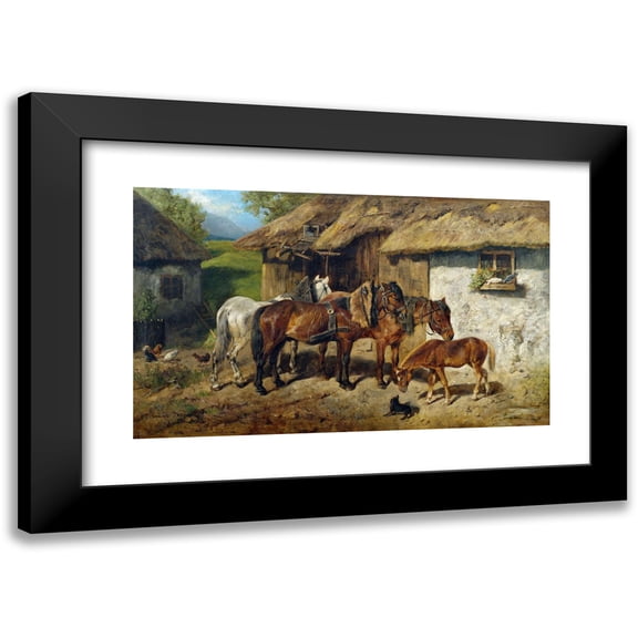 Hermine Biedermann-Arendts 14x10 Black Modern Framed Museum Art Print Titled - Teared Horses at the Stable Building