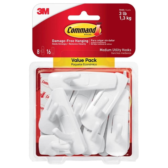 8 Ganchos Command Blanco Mediano 5.7X4.6 Cm