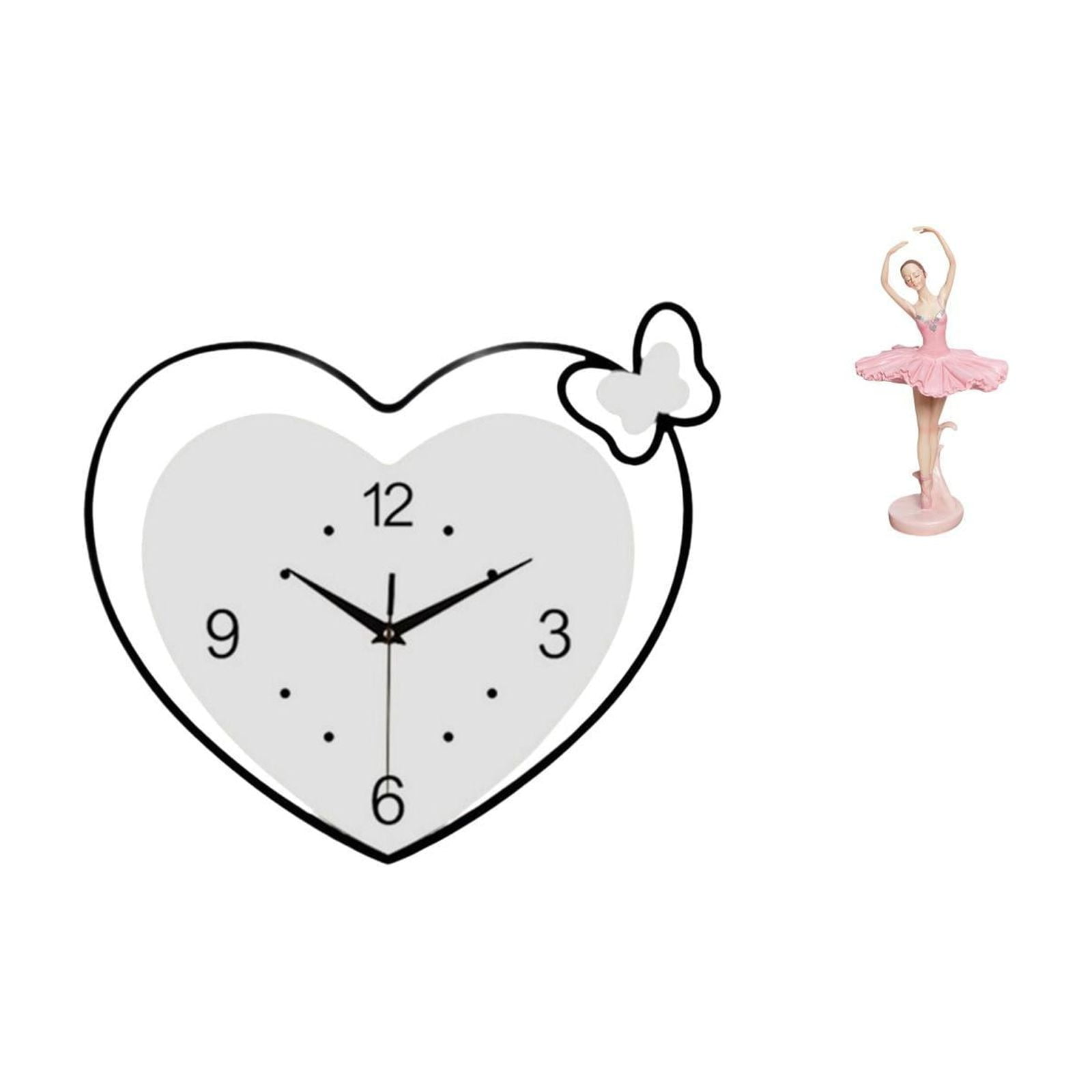 Lazsy Wall Clock Acrylic Decorative Hanging Time Clock Ballet Girl Statue Resin Sculpture Creative Heart Shape Butterfly Suitable for living room bedroom office study room kitchen bookshelf