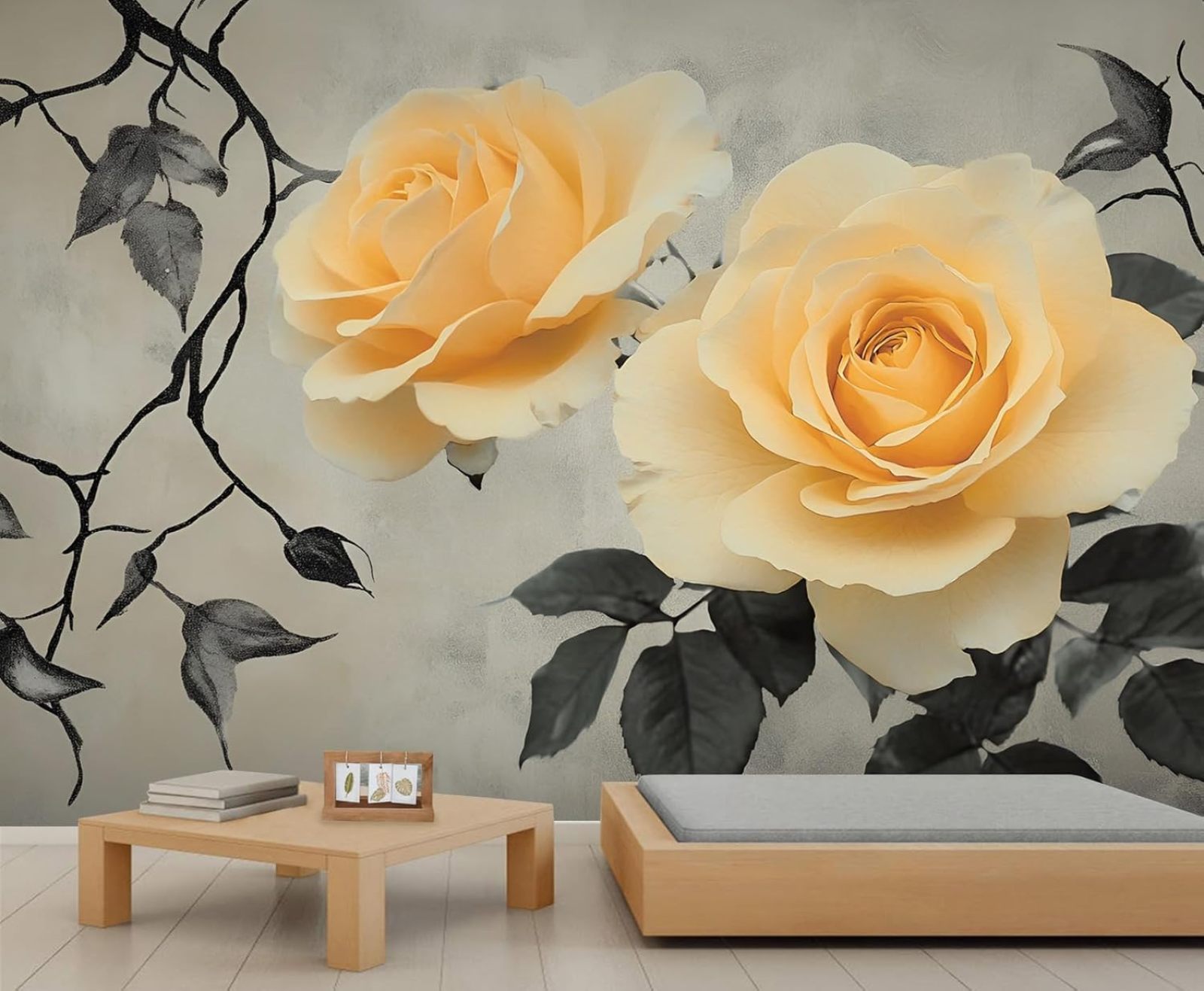 Yellow Rose Wallpaper Mural- Yellow Flower Wall Murals For Living Room Bedroom, Rose Mural 118"W x 83"H (Not Peel and Stick)