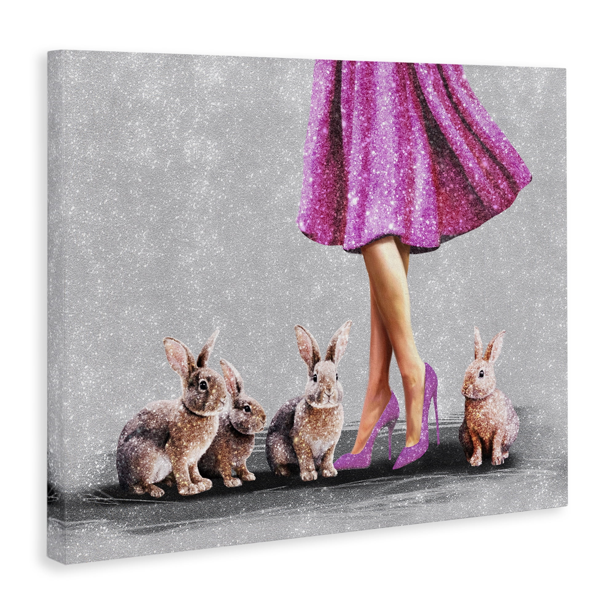 Stupell Industries Chic Woman with Rabbits People Painting Wrapped Canvas Art Print Wall Art, 20 x 16