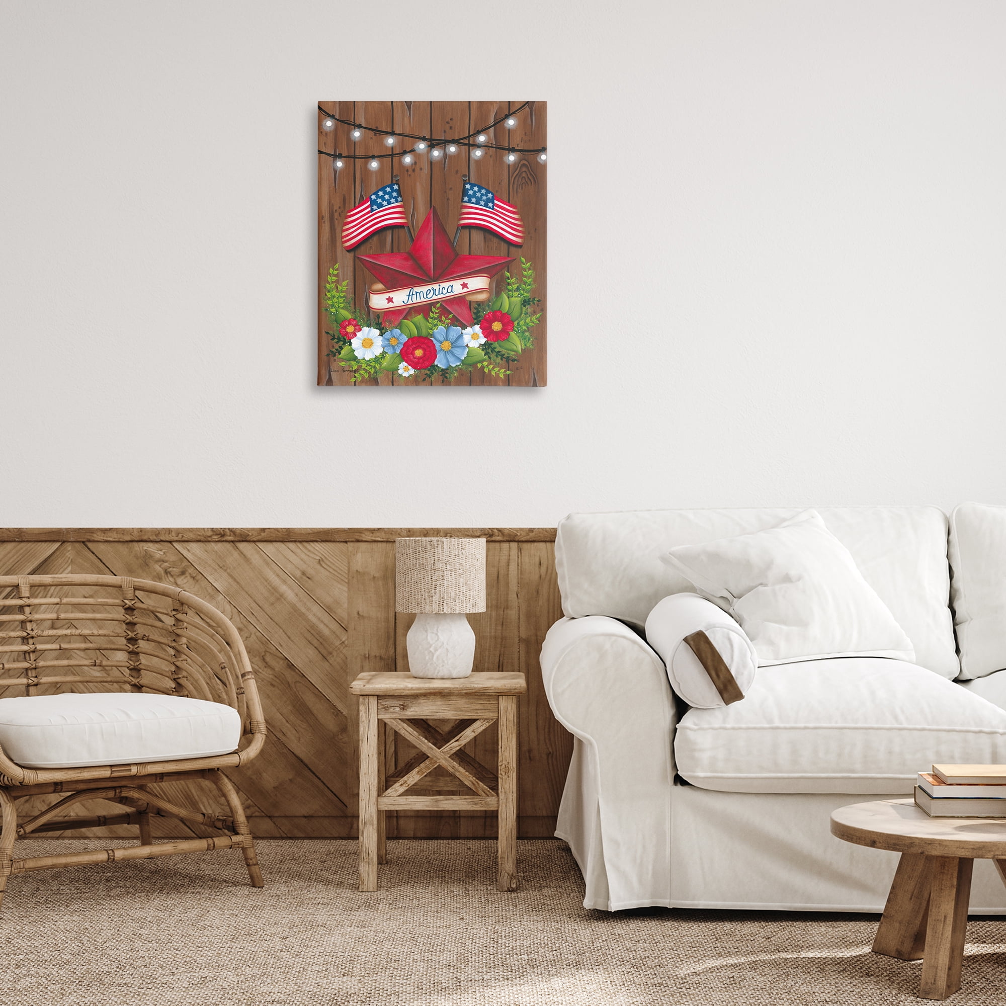 Stupell Industries Americana Country Garland Holiday Painting Wrapped Canvas Art Print Wall Art, 24 x 30