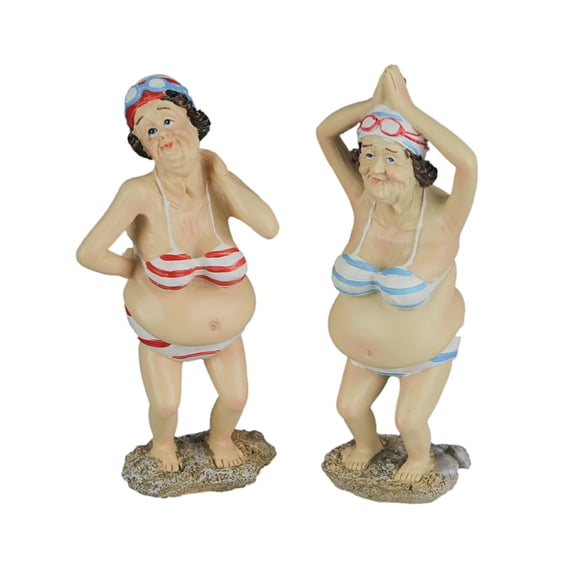 Pair of Hilarious Bikini Boomer Bathing Beauty Figurines 6 Inches Tall