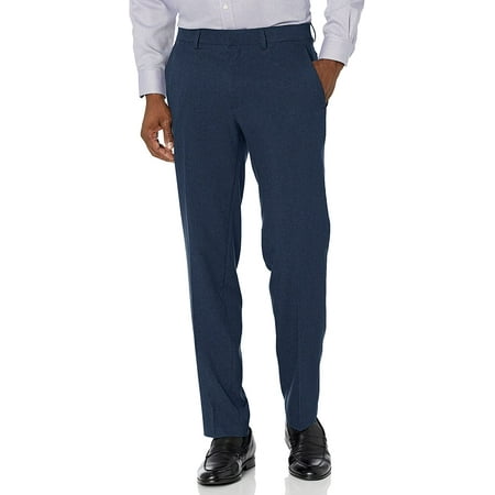 Kenneth Cole REACTION Mens Techni-Cole Mini Check Modern Fit Flat Front Dress Pant 36W x 29L Blue