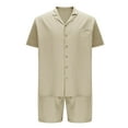 thumbnail image 3 of GERsome 2 Piece Solid Color Outfits for Men Summer Short Sleeve Button Down Shirts and Shorts Sets with Pockets M-3XL, 3 of 5