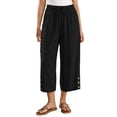 thumbnail image 2 of Oiangi Women's Wide Leg Capri Pants Elastic Waist Drawstring Ruched Capris Casual Button Pockets Crop Trousers for Vacation Travel Black L, 2 of 8