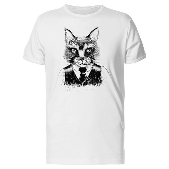 Serious Business Cat B&W T-Shirt Men -Image by Shutterstock, Male Large