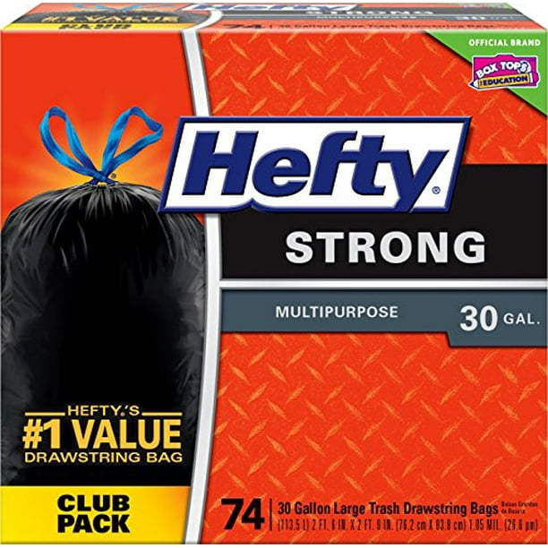 Hefty Strong Multipurpose Large Black Garbage Bags - 30 Gallon, 74 Count 