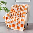 thumbnail image 2 of Orange Checkered Blanket, Soft Cozy Fleece Checkered Throw Blanket for Bed Sofa Couch Camping, Ultra Fluffy Throw Blankets for All Seasons (Orange), 2 of 6