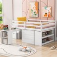 thumbnail image 2 of Full Size Loft Bed with Retractable Desk and 3 Drawers Wooden Loft Bed Frame with Storage Stairs and Shelves for Teens Boys Girls Bedroom Dormitory, White, 2 of 9