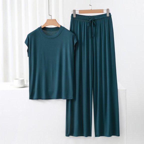 Juslio Ladies Pajamas Solid Homewear Fashion Modal V-Neck Tops and Pants 2 Piece Matching Pajamas Sets L
