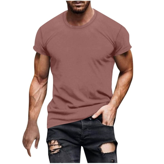 ameIAEA Mens Causal T Shirts Short Sleeve Crewneck Classic Shirts Solid Color Basic Tee Tops