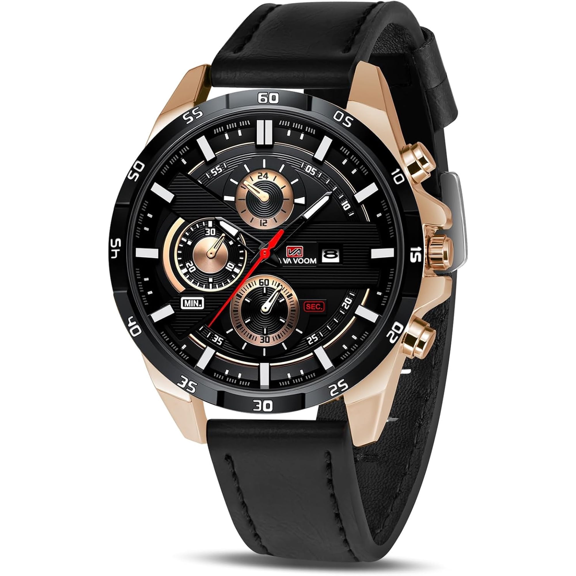Mens Watches, 55MM Men's Chronograph Watch, Leather Analog Quartz Watch with Date Luminous, Business Casual Fashion Gents Wrist Watches Elegant Gift for Men
