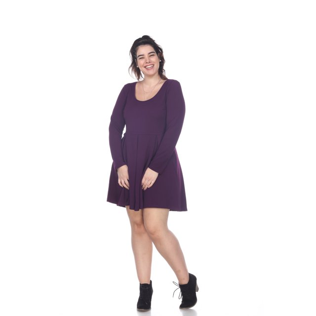 White Mark Robe Patineuse à Manches Longues pour Femmes