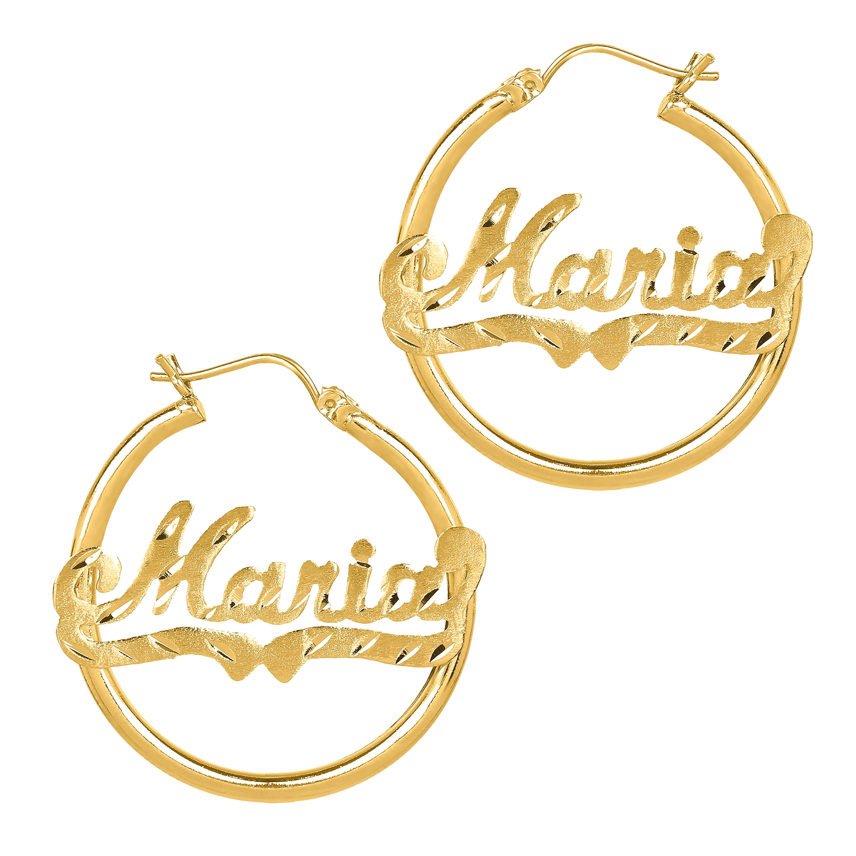 Personalized Tube Hoop Script Name Earrings with Diamond Cut