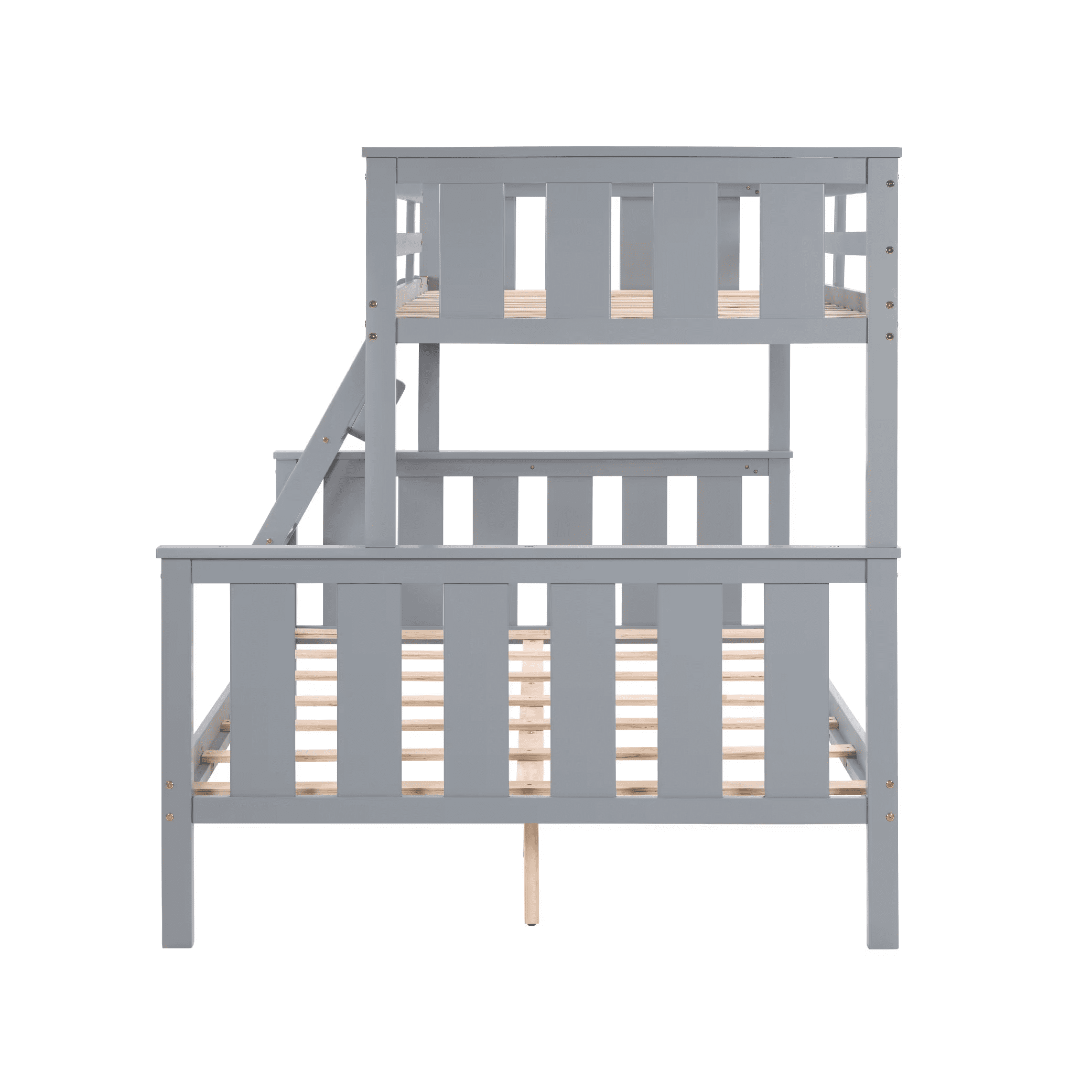 MAYEERTY Twin over Full Bunk Bed with Flexible Ladder, Kids Solid Wood Bed Frame, Non-Toxic Finishes, No Box Spring Needed, Gray