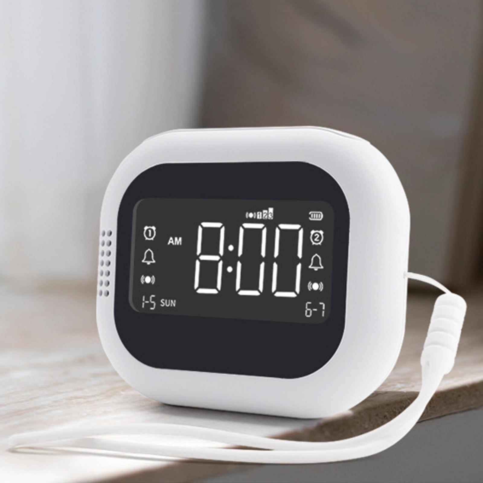 BIBABLYKE Rechargeable Vibrating Alarm Clock for Heavy Sleepers Adjustable Vibration Strength LCD Display 2 Alarms Snoozes Clock