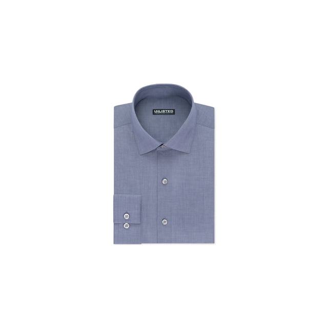 Kenneth Cole Mens Easy Care Button Down Dress Shirt, Blue, 17-17.5" Neck 32-33" Sleeve