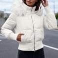 thumbnail image 6 of Purcolt Women's Cropped Puffer Jacket with Furry Hood Long Sleeve Full Zip Warm Winter Coats Casual Thick Outerwear, 6 of 8