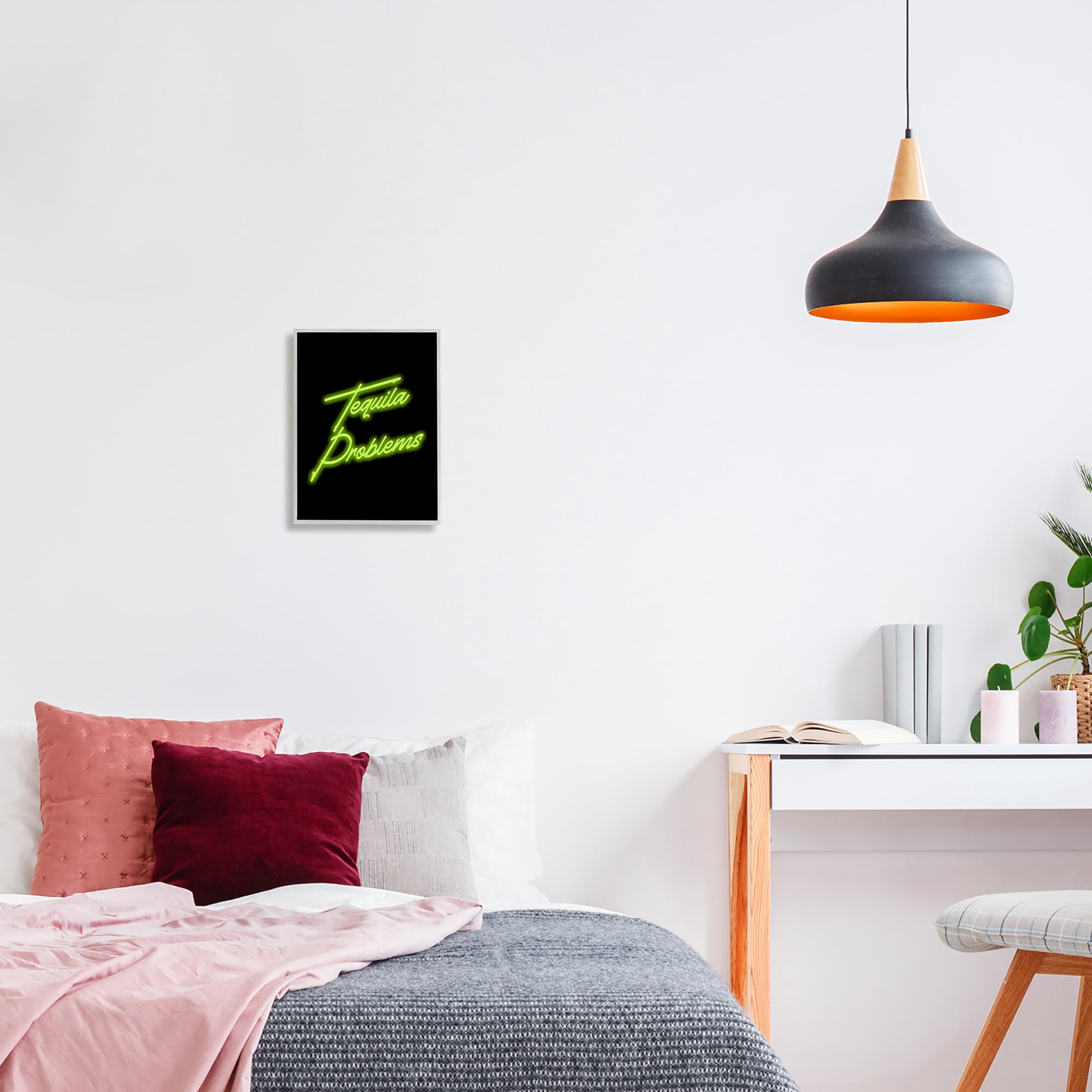 Stupell Industries Tequila Problems Neon Inspirational Painting Gray Framed Art Print Wall Art, 11 x 14