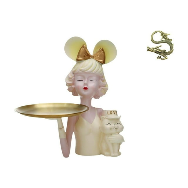 Bandeja para guardar llaves, estatua de niña, escultura de resina, figura de latón, adorno de escritorio coleccionable chino, adecuado para regalar, d