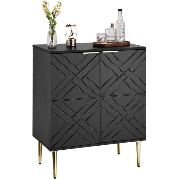 Storage Cabinet with 2 Doors, Kitchen Buffet Cabinet, Modern White Accent Cabinet, Coffee Bar Sideboard Cabinet for Kitchen, Dining Room, Living Room, Hallway, Black