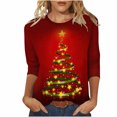 thumbnail image 2 of 3/4 Sleeve Christmas T Shirts for Women,Christmas Tops 3/4 Sleeve Shirts for Women Crew Neck Xmas Print Graphic Tees Blouses Casual Plus Size Basic Tops, 2 of 5