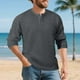 thumbnail image 1 of pstuiky camisas de manga larga para hombre, Camisa de entrenamiento de manga larga con cuello redondo y medio botón informal de colores sólidos para hombre Tops casuales para hombres s, 1 of 9