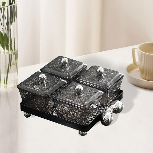 Platos divididos para servir platos platos platos de almacenamiento de alimentos extraíbles bandeja de almacenamiento de la mesa de té Accesorio para 4 piezas gris