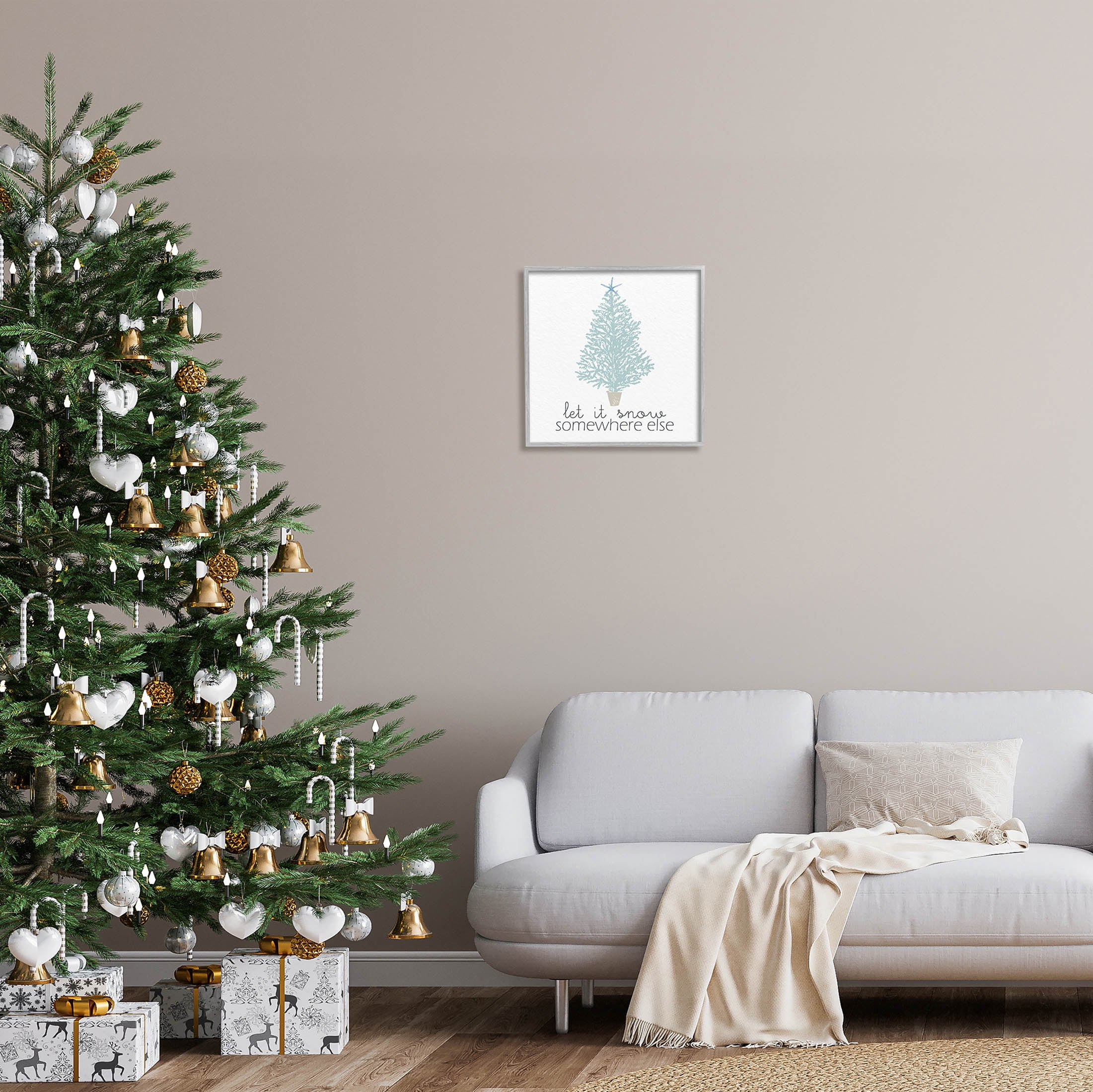 Stupell Industries Snow Somewhere Else Holiday Tree Graphic Art Gray Framed Art Print Wall Art, Design by Kim Allen