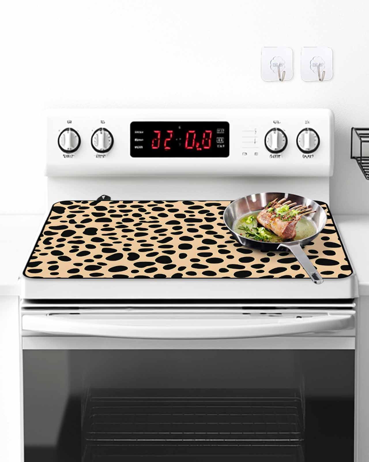 Stove Top Covers for Electric Stove, Black Beige Modern Glass Stovetop Cover Protector, Abstract Art Retro Induction Cooktop Protector Oven Mat for Kitchen Countertop 24"x21"