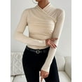 thumbnail image 5 of Michellecmm Women's Spring Elegant Slim Tops Solid Color Long Sleeve High Neck Ruched Wrap T-Shirt Clubwear, 5 of 8