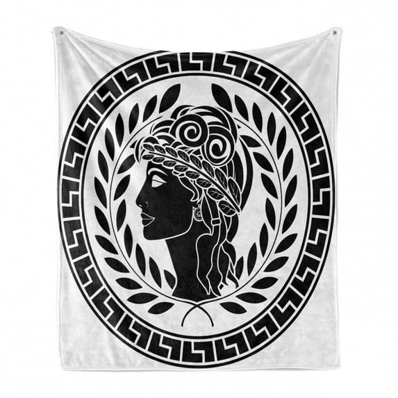 Retro Soft Flannel Fleece Throw Blanket, Roman Antique Beauty Muse Portrait Patrician Woman Old Fashion Aesthetic, Cozy Plush for Indoor and Outdoor Use, 60" x 80", Black White, by Ambesonne