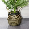 thumbnail image 4 of Foldable Handmade Folding Wicker Grass Weaving Chrysanthemum Black Plaids Pattern Storage Basket for Storing Cosmetics, Dirty Clothes, 4 of 15