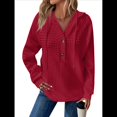 thumbnail image 1 of Sudadera Informal de Punto Gofre para Mujer 2025, Suéter de Cuello en V con Botones Extragrandes y Capucha con Cordón. Rojo Vino L, 1 of 7
